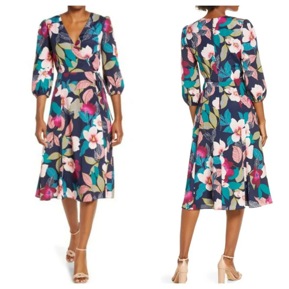 Floral Faux Wrap Dress - Picture 1 of 8